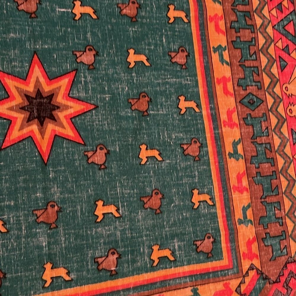 Vintage Paris Lehigh Bandana Aztec Tribal Bird and Lion - Picture 4 of 6
